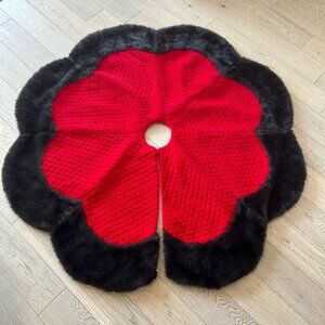 Red Velvet and Dark Brown Faux Fur Christmas Tree Skirt
